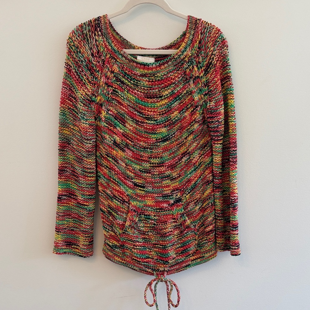 Chloé Multicolor Striped Wool Knit Sweater Rainbow Crewneck Pullover - Picture 2 of 6